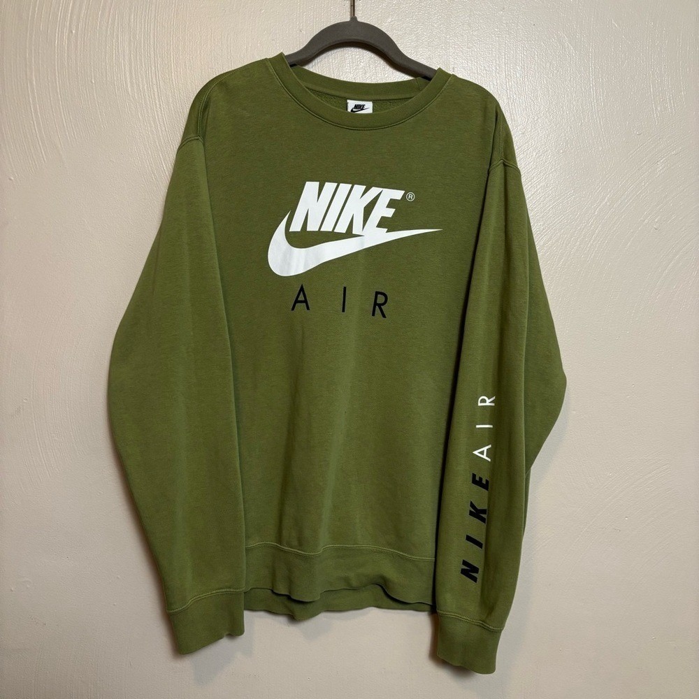 Nike Air Men's Sweatshirt Crew Neck Pullover Logo Fleece Graphic Green Large